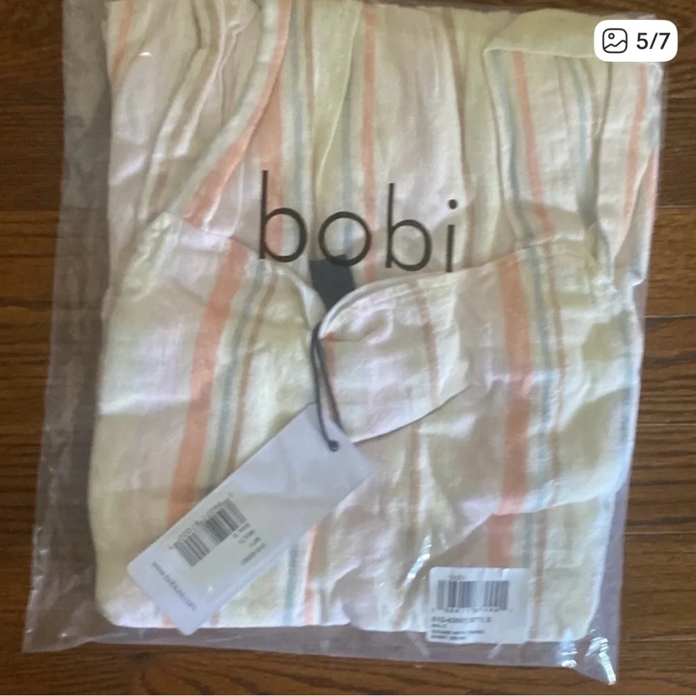 Bobi LA Square Neck Tiered -SZ M- Cream Multicolored Striped Linen Rayon Dress